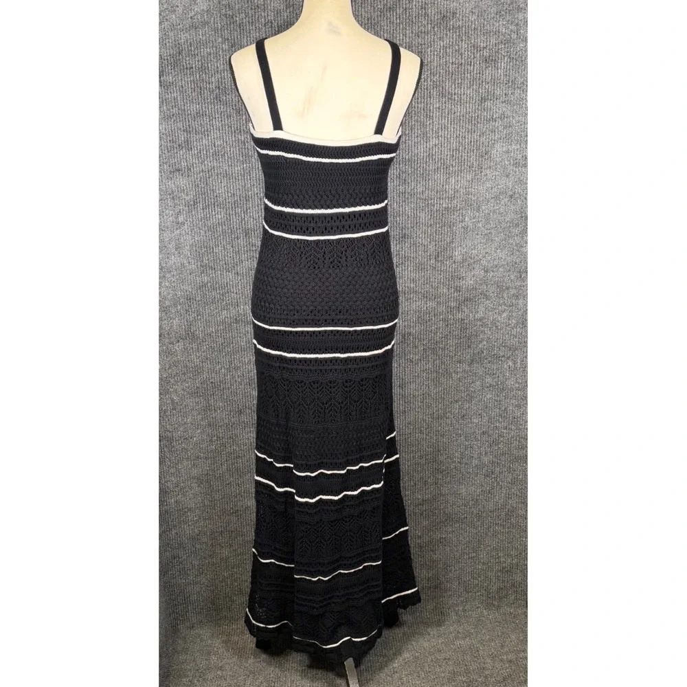 Abercrombie & Fitch Crochet Maxi Dress Womens M Black White Stripe Beach Resort